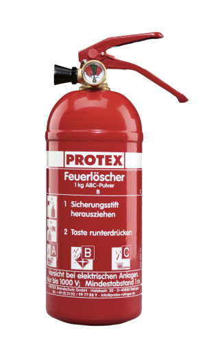 Protex Feuerlöscher PDE 1 GA Auto, 1 kg, Manometer mit Kfz-Halterung u. Plakette